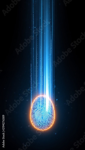 Futuristic Digital Fingerprint with Data Streams and Light Effects