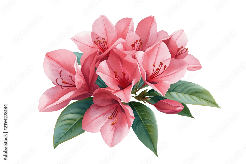 Obraz premium Fresh bouquet of rosy lilies and green foliage