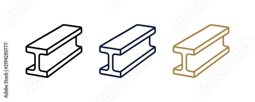 Industrial steel I beam icons set for construction and engineering design projects.