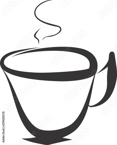 Hot Coffee Tea Mug, Hand drawn steaming coffee cup vector icon doodle element.