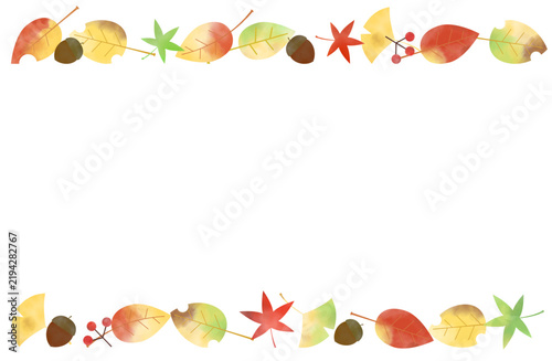 Watercolor autumn fallen leaves border line in cool colors