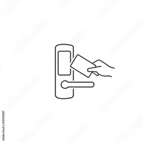 Vector outline icon of a smart home lock system with card access.