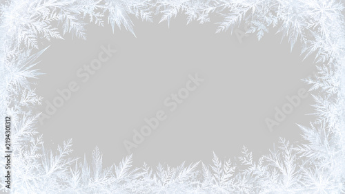 White frost frame on transparent background. Winter ice pattern border for holiday design