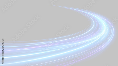 Soft pastel light trail effect. Glowing curved lines on transparent background. Abstract motion graphic