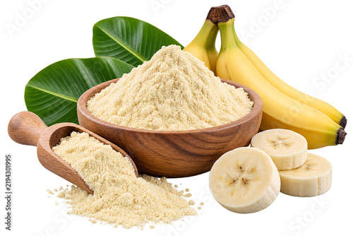 2. Banana Powder Isolated on Transparent Background, Natural Fruit Powder Ingredient