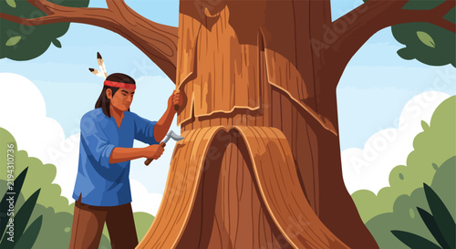 Person carving tree trunk outdoors