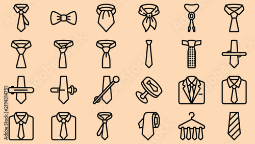 Foto Black outline neckties and bow ties vector icon set for formal attire and fashion accessories