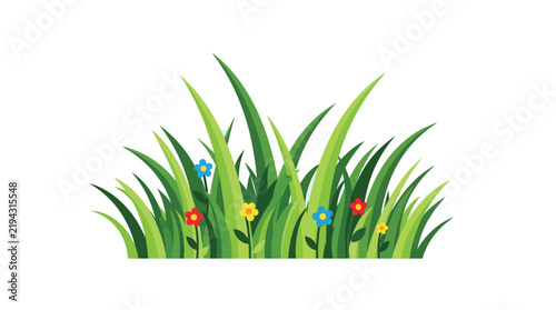 Фотография Green grass and colorful wildflowers illustration against a pale blue background