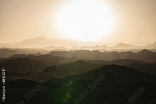 Eastern desert mountains layering at sunset in marsa alam