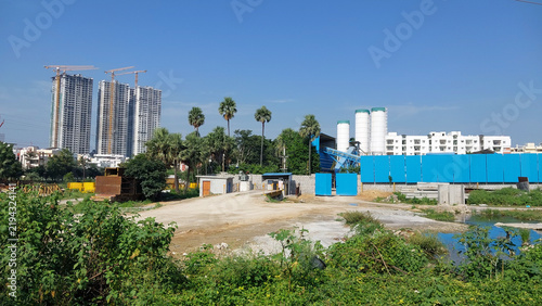 Construction Site With High Rise Towers And Concrete Batching Plant Hyderabad