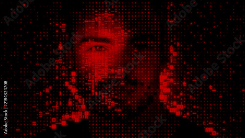Digital Face dissolving into Computer Code, representing Dark Web Data Leak Concept.