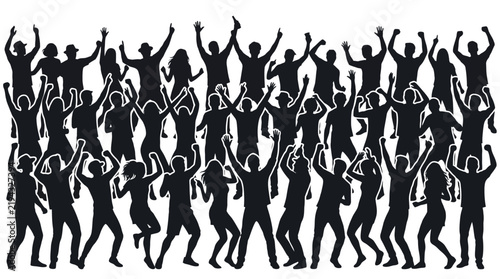 Принти на полотні A silhouette of a celebrating crowd with arms raised against a white background