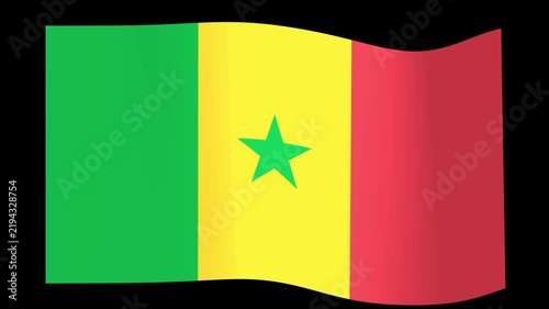 Waving flag of Senegal isolated on black background, national symbol with green, yellow, red and star