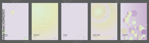 Minimalist gradient vector backgrounds, set of 5, soft pastel colors, abstract design, light purple and yellow hues, clean modern aesthetic for digital projects
