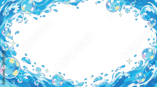 Retro Anime-Style Water Splash and Bubble Frame