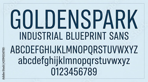 Industrial Blueprint Sans Serif Typeface Alphabet and Numbers Design