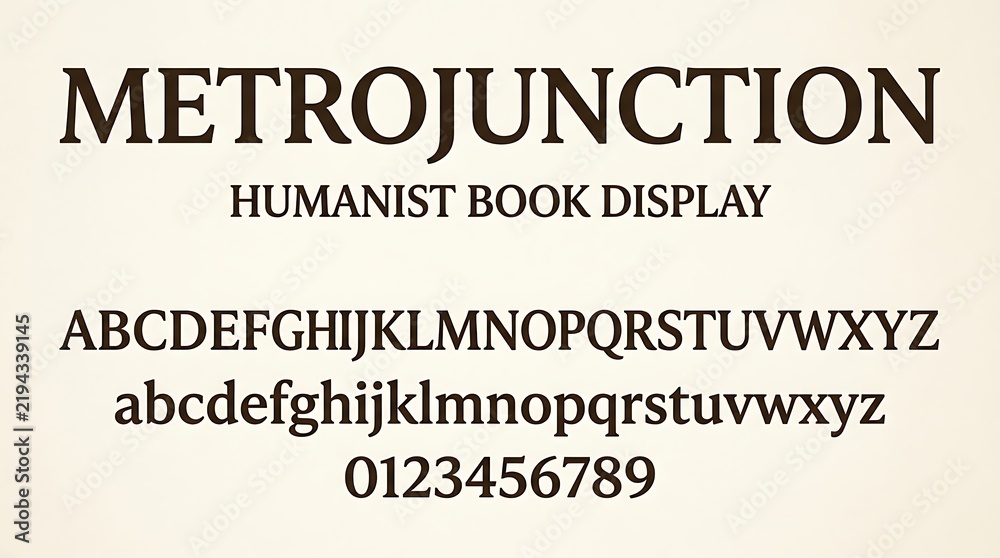 Fototapeta premium Elegant Humanist Book Display Serif Font Specimen with Alphabet and Numbers