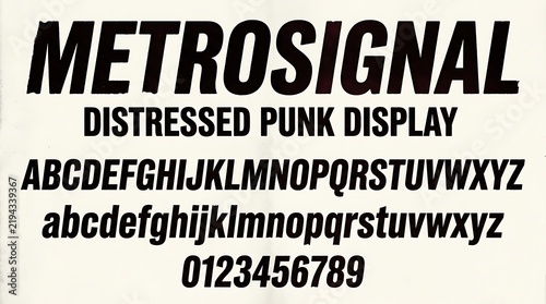 Metro Signal Distressed Punk Display Font Alphabet and Numbers Specimen Sheet
