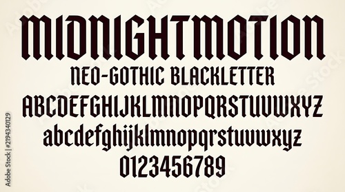 Neo Gothic Blackletter Font Design with Alphabet and Numbers
