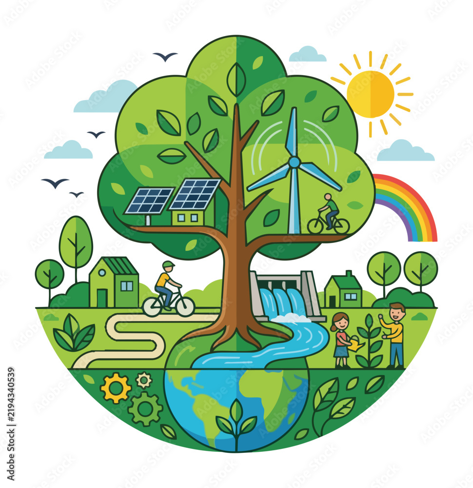 Obraz premium Green Energy and Sustainable Environment Vector Illustration Concept.