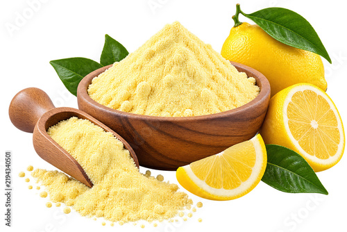 Lemon Powder Isolated on Transparent Background, Natural Spice and Seasoning Ingredient