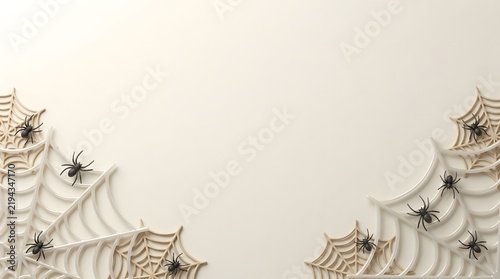 Halloween Spider Web Border Frame With Creepy Black Spiders On Colorful Background For Spooky Seasonal Design