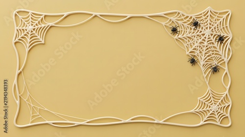 Halloween Spider Web Border Frame With Creepy Black Spiders On Colorful Background For Spooky Seasonal Design