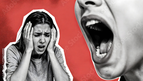 Screaming Outrage: The raw emotion of anger and distress is captured in this striking image, with one person yelling and another recoiling in fear and anguish.