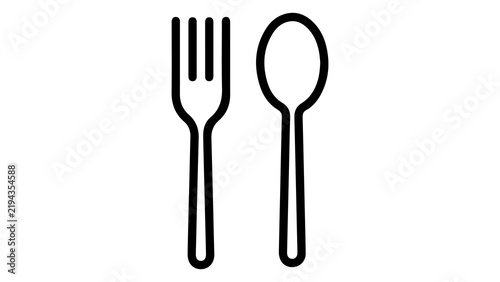 Minimalist black outline icon of a fork and spoon representing dining and restaurant services with food service line art restaurant utensils kitchenware tableware flatware minimalist