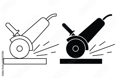Electric angle grinder construction tool vector icons collection, outline and silhouette style.