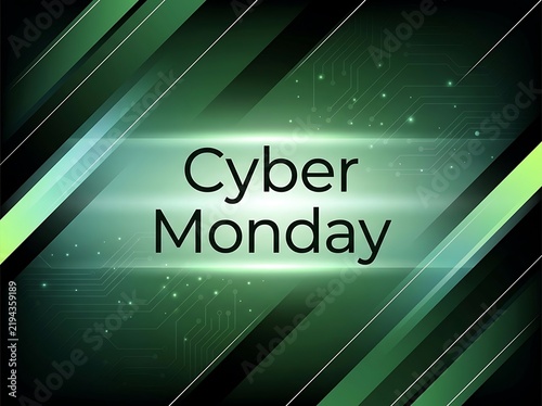 Cyber monday sale vector banner design with green technology background