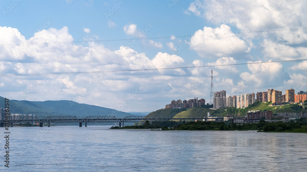 Fototapeta premium city river. river rafting. city landscapes
