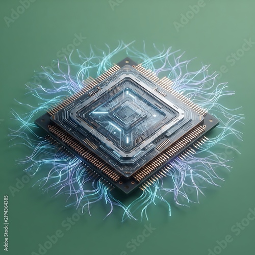 Obraz na płótnie Futuristic Computer Processor Chip Featuring Neural Network Connections