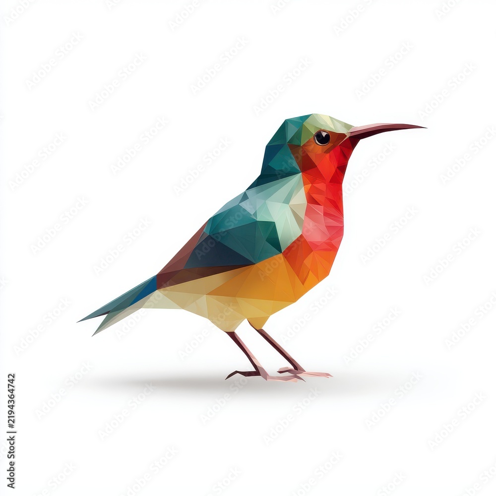 Obraz premium Geometric Low Poly Hummingbird Bird Illustration Isolated On White Background With Vibrant Colors