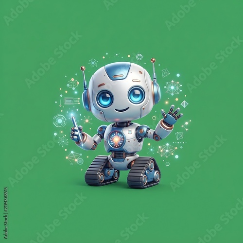 A Friendly Little Robot Teacher Character Rendering on a Green Backdrop