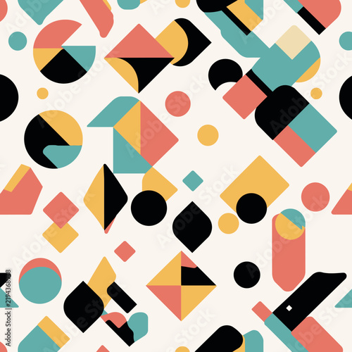 Abstract Geometric Seamless Pattern with Bauhaus Style Shapes Background Backdrop