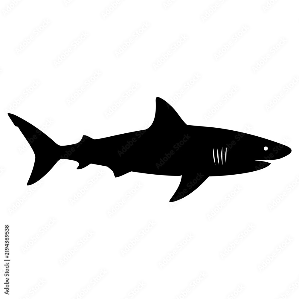 Obraz premium Minimalist black shark silhouette graphic symbol isolated design element for marine wildlife logos with silhouette swimming minimalist style