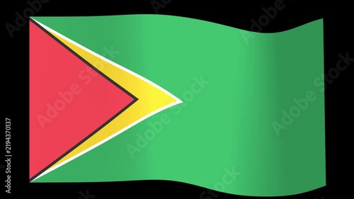 Waving national flag of Guyana featuring the Golden Arrowhead design against a black background