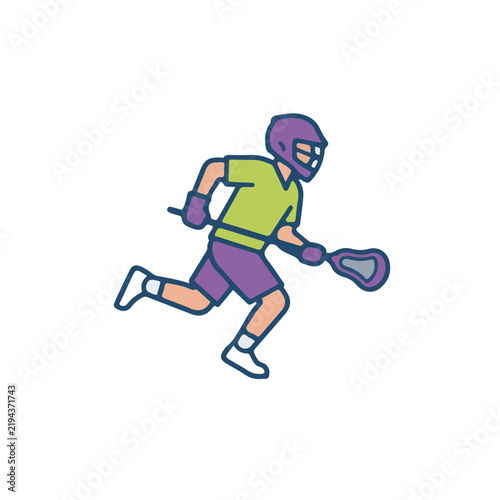 Lacrosse Player Flat Vector Icons Set