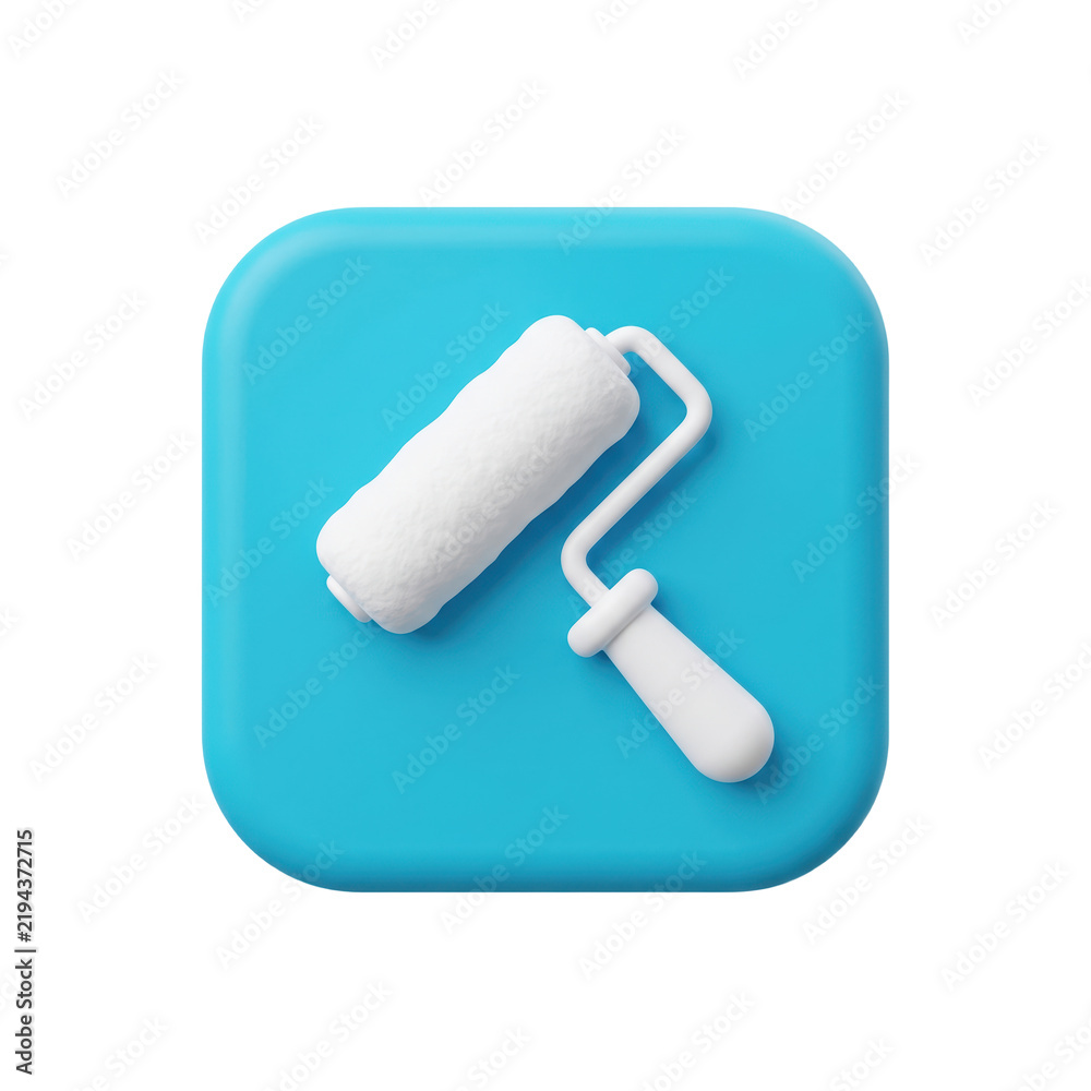 Obraz premium 3d render of a blue paint roller icon isolated on transparent background, representing renovation, art, or creative design tools, animated 4k stick video