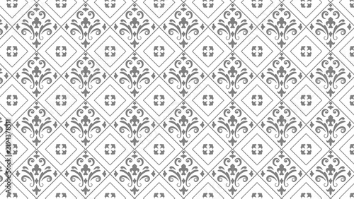 Quadro su tela Elegant vintage damask pattern featuring intricate grey ornamental swirls and ge