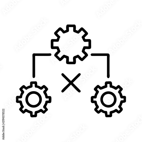 Broken system connection and failed workflow gear wheels icon.