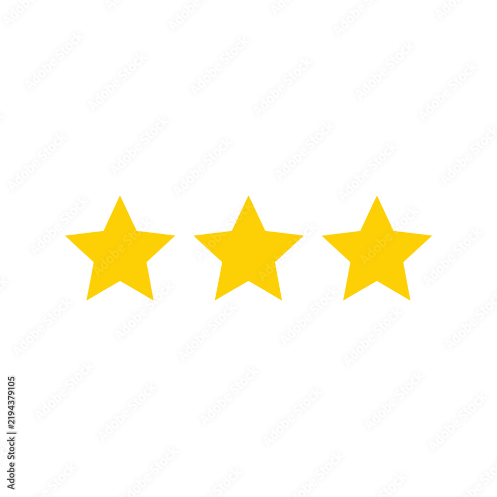 Fototapeta premium Three yellow stars arranged in a row as a simple rating icon isolated on transparent background, Vector
