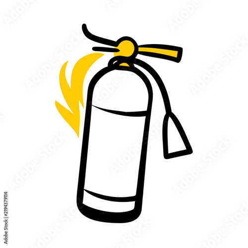 Fire extinguisher with flames for safety and protection.