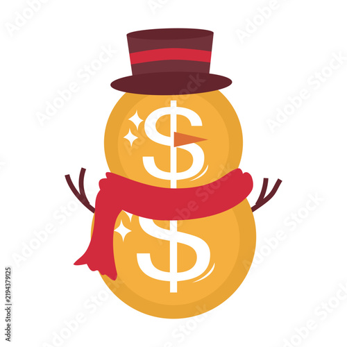 snowman dollar coin winter christmas mascot money finance icon