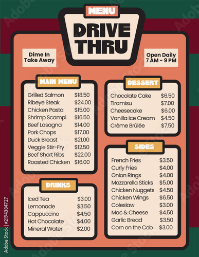 Modern Drive Thru Fast Food Restaurant Menu Template Design