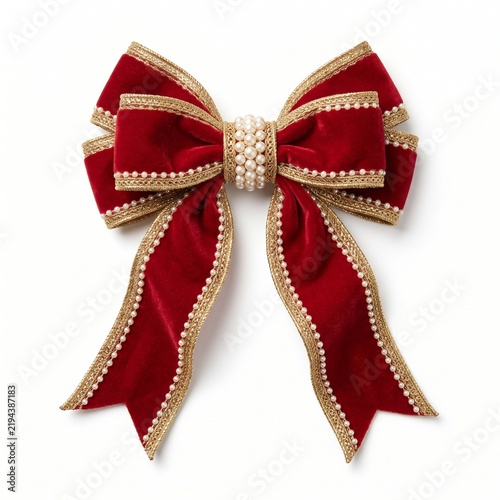 Elegant Velvet Bow with Pearl and Gold Trim Decorative Accessory