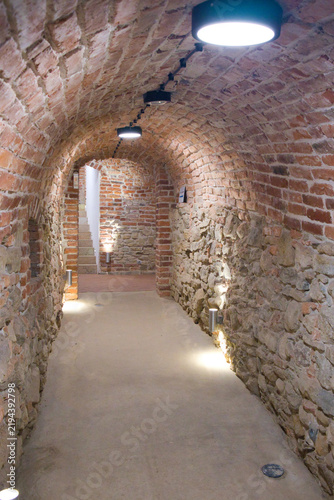 Stone archway guides through ancient, dimly lit tunnel