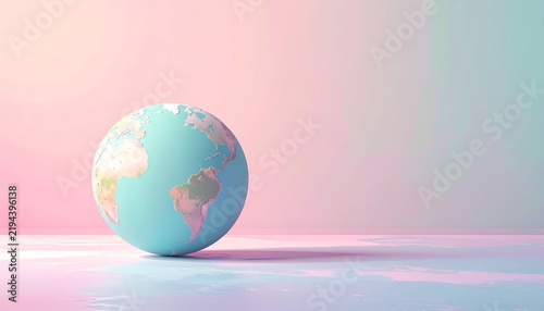 Pink and Blue Earth Globe with World Map Continents for Global Geography Business and 3D Planet Concept Design