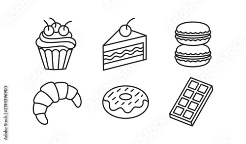 Set of sweet dessert food icons outline vector illustration